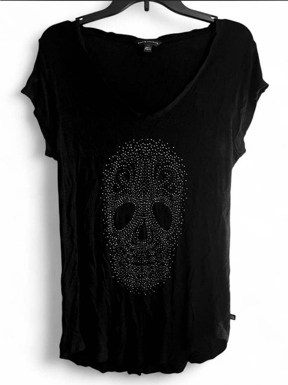 Vintage Rock & Republic Black Short-Sleeve Tee with Studded Skull